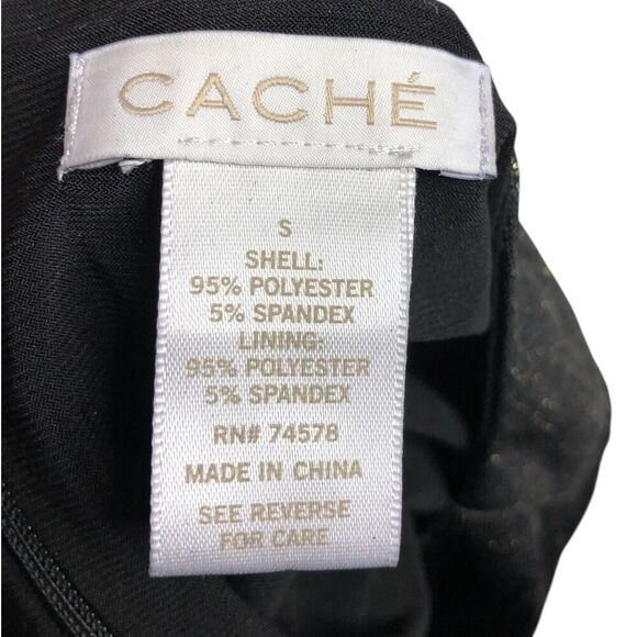 Cache Dress Womens S Black Metallic Gold Sheath Bodycon Lined Zipper Accent Chic - Picture 3 of 16